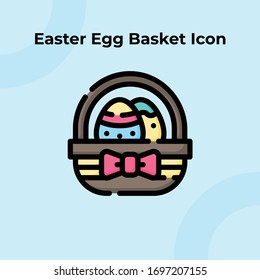 Easter Egg Basket Icon with Filled Outline Style, Easter Theme, Vector Editable
