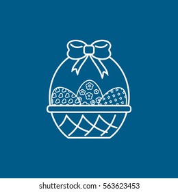 Easter Egg In Basket Line Icon On Blue Background