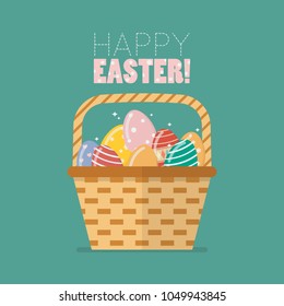 Easter egg in basket. Vector illustration