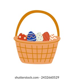 Easter egg basket. Vector illustration in hand drawn style. White isolated background.