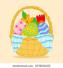 Easter egg basket vector illustration.