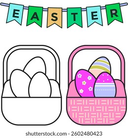 easter egg and basket vector illustration set