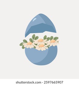 Easter egg with beautiful spring flowers. Flat design. Vector illustration 