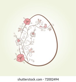 easter egg beautifully decorated with flowers and a singing bird, vector