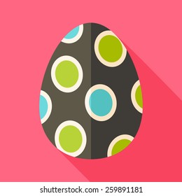 Easter egg with big circles. Flat stylized illustration with shadow