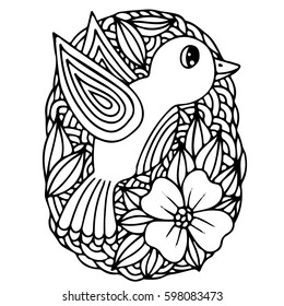 Easter egg with bird and flower on the white background. Easter vector for typography, invitation, posters, texture backgrounds, placards, banners.