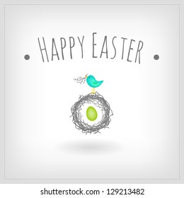 Easter egg in bird nest, greeting card