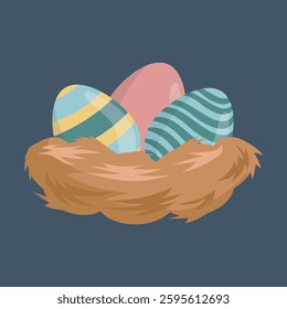 easter egg in bird nest in isolated flat design