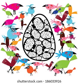 Easter egg and birds pattern. vector illustration