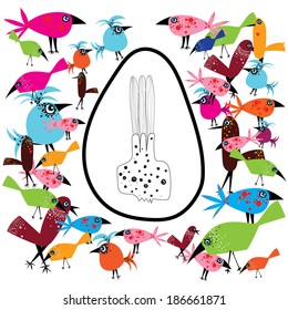 Easter egg and birds pattern. vector illustration