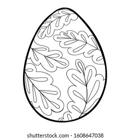 Easter egg with black ornament contour isolated on white background. Stock vector illustration for design and decor, stickers, window dressing, coloring book, template for cutting