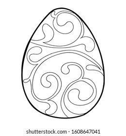 Easter egg with black ornament contour isolated on white background. Stock vector illustration for design and decor, stickers, window dressing, coloring book, template for cutting