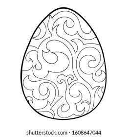 Easter egg with black ornament contour isolated on white background. Stock vector illustration for design and decor, stickers, window dressing, coloring book, template for cutting