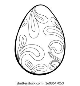 Easter egg with black ornament contour isolated on white background. Stock vector illustration for design and decor, stickers, window dressing, coloring book, template for cutting