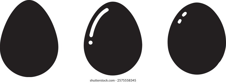 Easter egg black soild silhouette vector on transparent png background