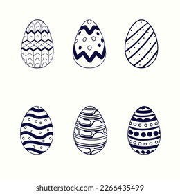Ilustración del doodle blanco y negro de huevo de Pascua, icono del huevo de Pascua