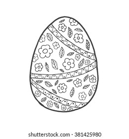 Easter egg. Black white hand drawn vector illustration. Sketch for cards, hand made, tattoo, poster, print, t-shirt. For your design and buisness.