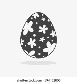Easter egg In black white style on an isolated background. Flowers.