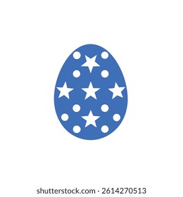 Easter Egg With Blue colour and White Stars Vector Icon on White Background