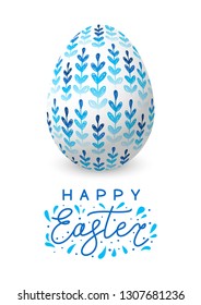 Easter egg with blue floral ornate