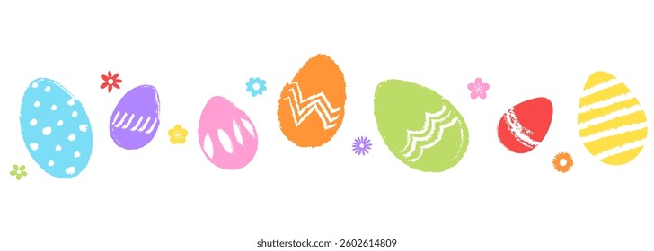 Easter egg border, painted eggs pattern with flowers