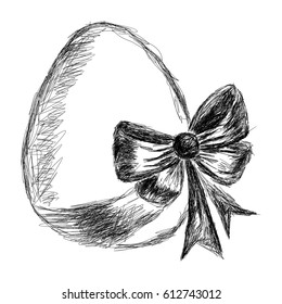 Easter egg with bow drawn by hand. Easter holiday spring design. Quick pencil or ink drawing with shading. pencil hatching. sketch. vector
