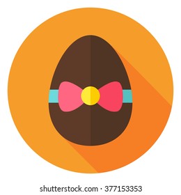 Easter Egg with Bow Knot Circle Icon. Flat Design Vector Illustration with Long Shadow. Spring Christian Holiday Symbol.