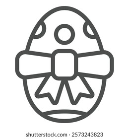 Easter egg with bow line icon, easter holiday concept. Vector graphics. Festive egg with pattern and ribbon sign on white background, outline style icon for mobile or web design