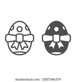 Easter egg with bow line and solid icon, easter holiday concept. Vector graphics. Festive egg with pattern and ribbon sign on white background, outline style icon for mobile or web design