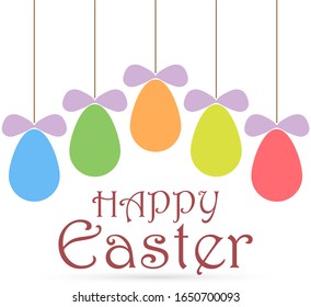 Easter egg with bow and text happy easter. Doodle spring design. Food vector stock illustration