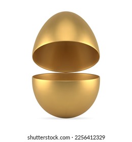 Easter egg box golden metallic open container for surprise storage holiday congratulations 3d icon realistic vector illustration. Festive container pack premium eggshell for religious day celebration