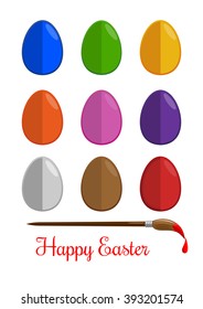 Easter egg and brush for coloring eggs isolated on white background. Vector icons modern flat style for Easter holidays design. Vector illustration isolated on white background