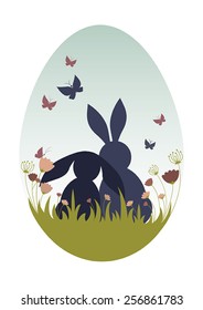Easter egg with bunnies in grass.Vector illustration.