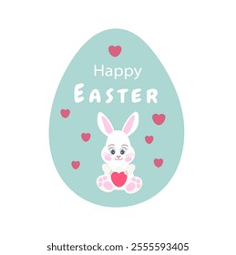 easter egg bunny blue, heart, happy easter text