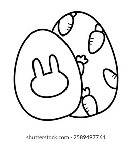 easter egg with bunny carrot doodle outline on white background