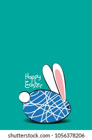 easter egg bunny cartoon style, vector illustration, isolated blue egg on green background.