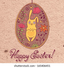Easter egg with bunny drawn by hand in the style of cartoon. Vector illustration.