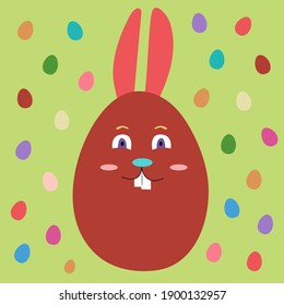 Easter egg with bunny ears on green backgrounds. Easter decoration. Happy Easter. Vector cartoon illustration.