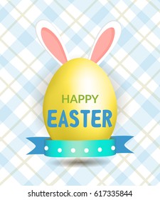  Easter egg with bunny ears on tablecloth. Vector Illustration.
