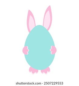 Easter egg and bunny ears, paws behind. Easter greeting or lettering template. Isolated. Copy space