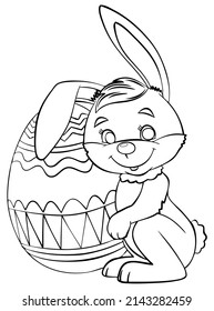 Easter egg and bunny. Element for coloring page. Cartoon style.