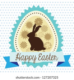Easter egg with bunny and flowers. Vector illustration
