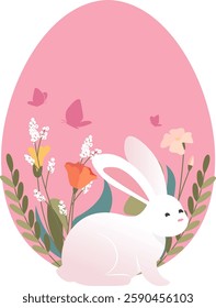 Easter Egg With Bunny And Flowers Vector Illustration