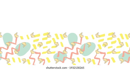 Easter Egg Bunny Frame Border Seamless Patten. Vector illustration. Great for Easter, birthday, party, gift wrapping, wallpaper, textile and scrapbook 
