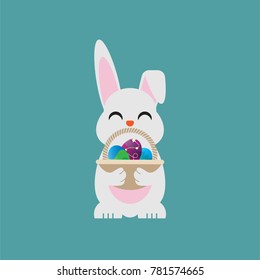 Easter egg bunny holding a basket containing eggs