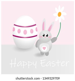 Easter egg and bunny holding a flower - Greeting Card- Happy Easter