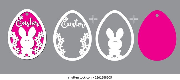 Easter egg with a bunny and the inscription Easter. Multi-layer decoration, craft, applique