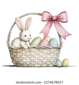 Easter egg and bunny isolated on white