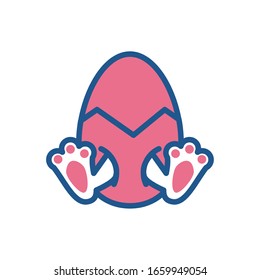 easter egg with bunny legs over white background, colorful and line style design, vector illustration