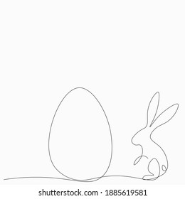 Easter Egg And Bunny Line Drawing, Vector Illustration